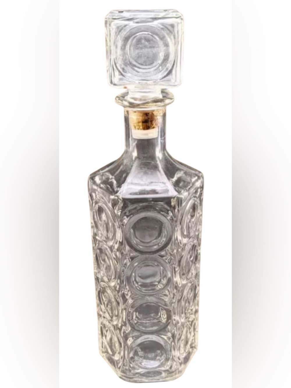 Vintage Glass Decanter with Geometric Circle Motif